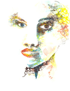 Abstraktes Portrait einer Frau mit bunten Snörkel