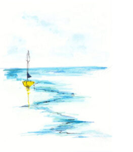 gelbes Boot auf stiller See