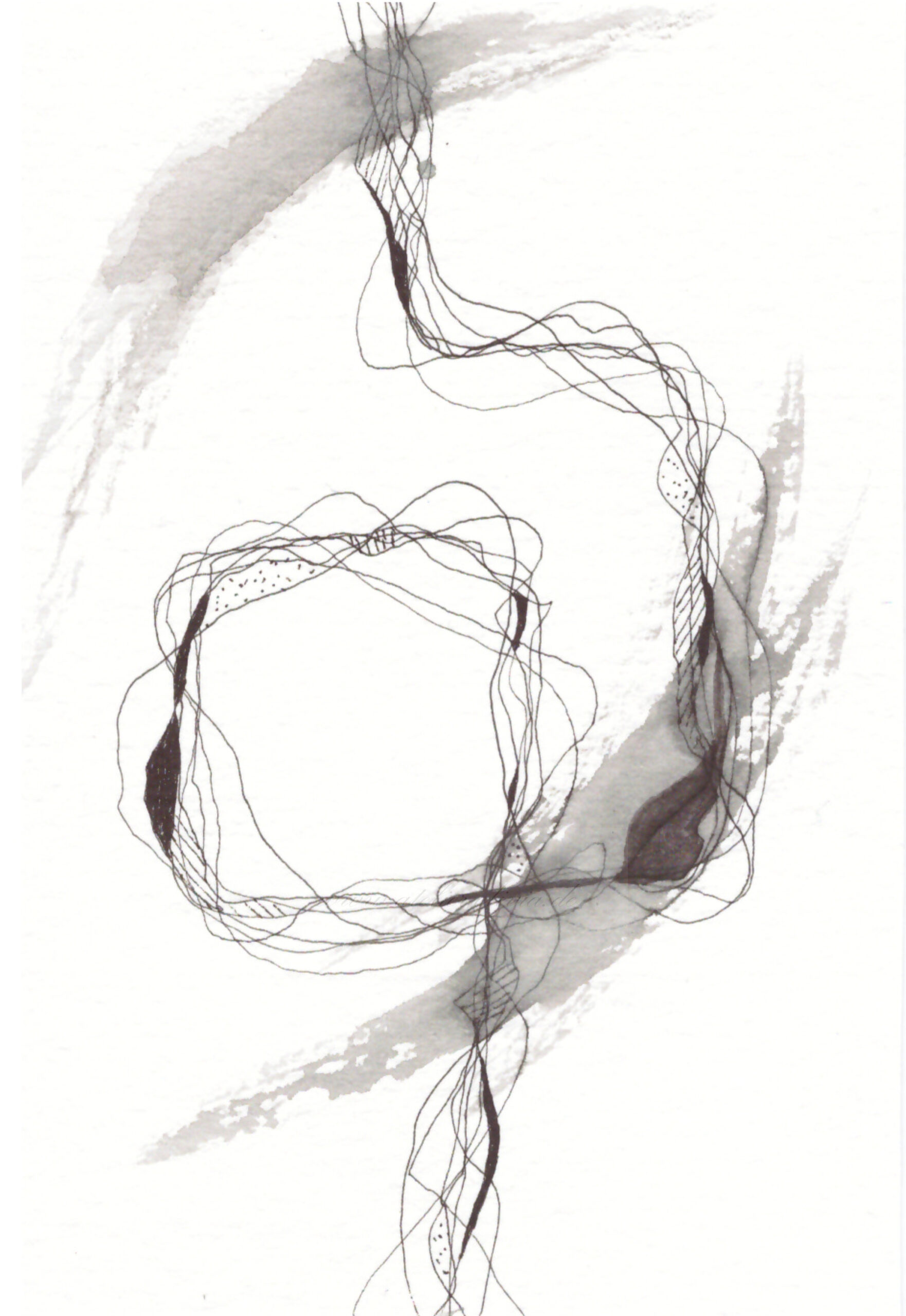 Abstraktes Bild: schwarze Striche ziehen auf dem Weg eines Vierecks über das Bild