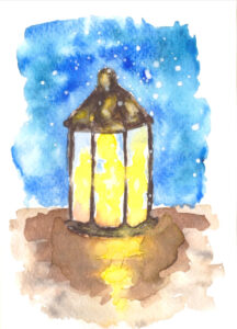 leuchtende Laterne im Schnee