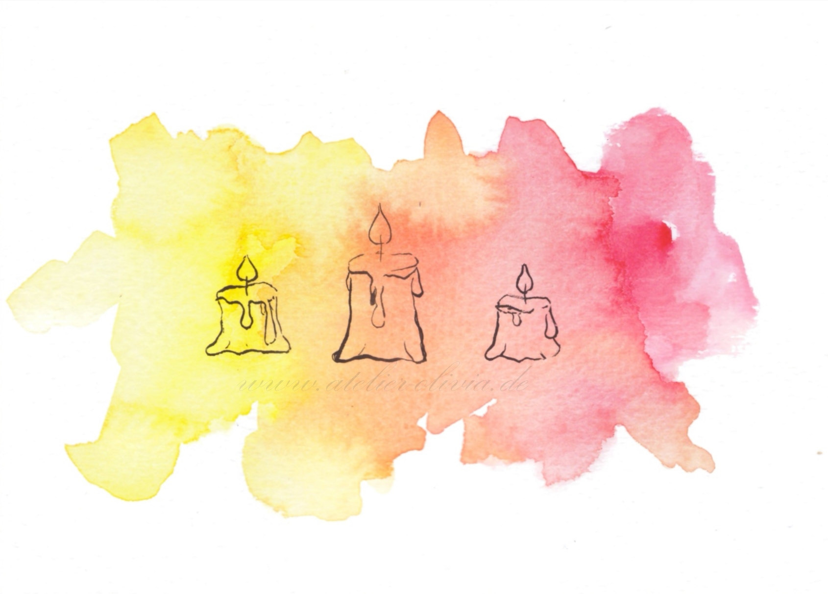 gelb, orange, roter Hintergrund mit Strich-Kerzen im Vordergrund